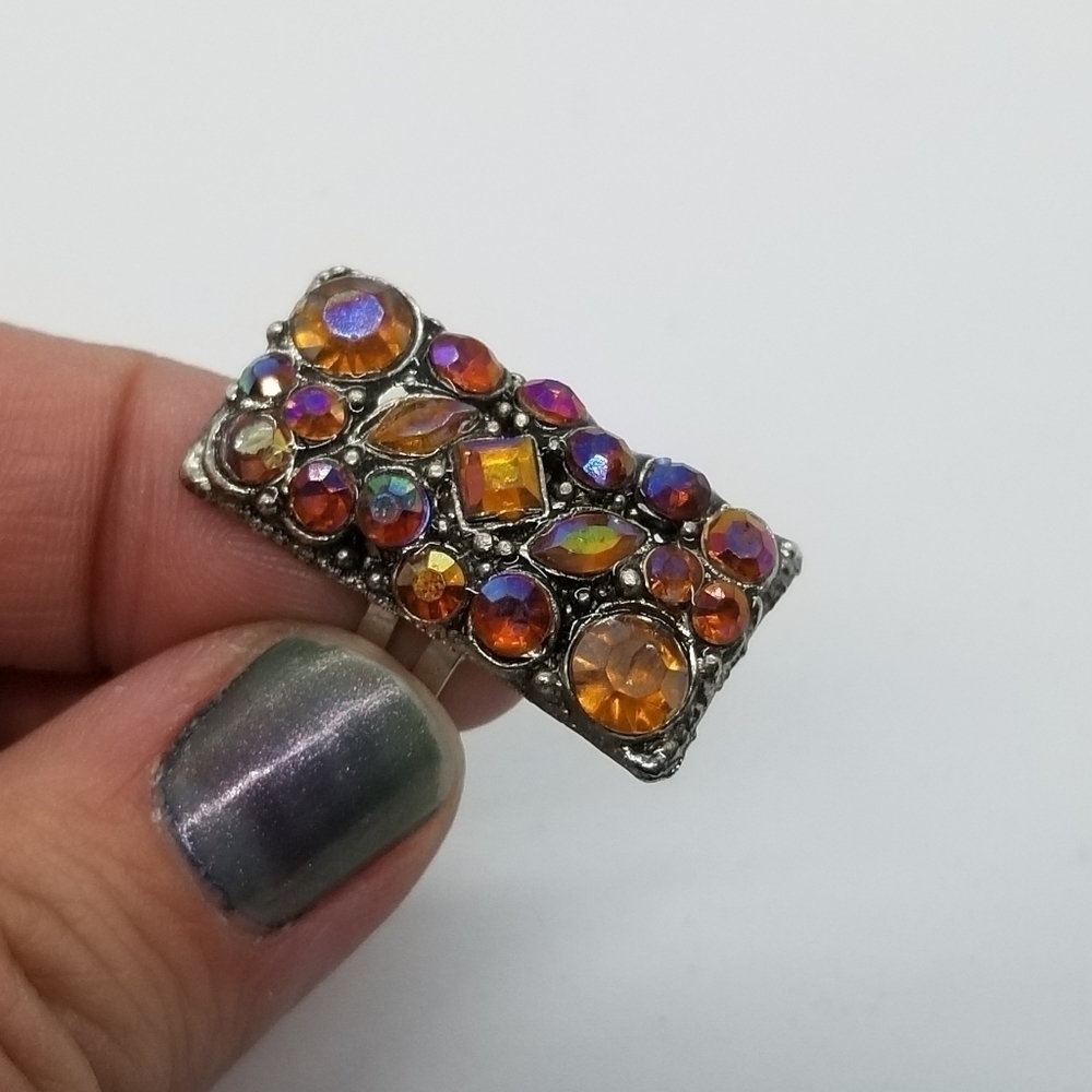 adjustable rectangular warm rhinestone ring - Picture 4 of 5